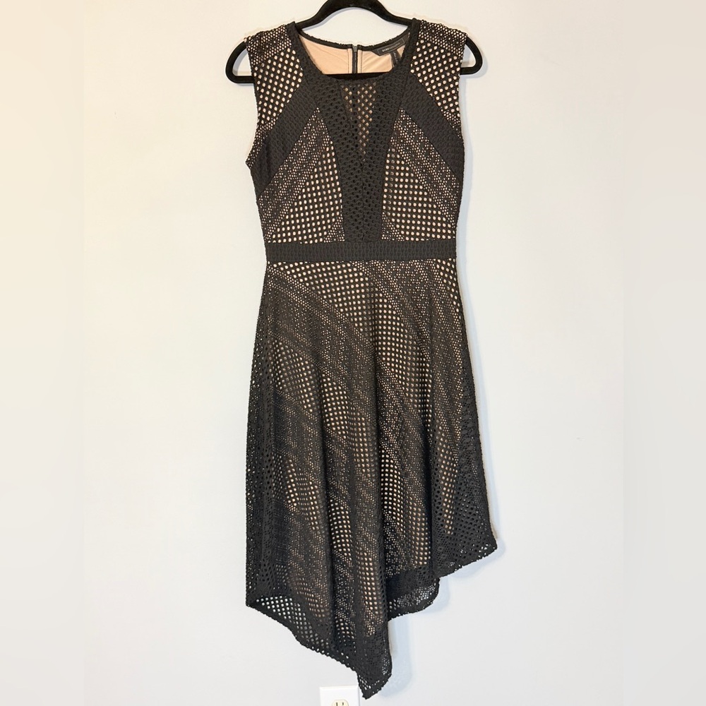 BCBGMAXAZRIA Tracie Black Mesh Asymmetrical Dress NWT Size S